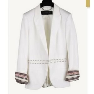 Barbara Bui White Blazer with Embroidered Cuff Detail